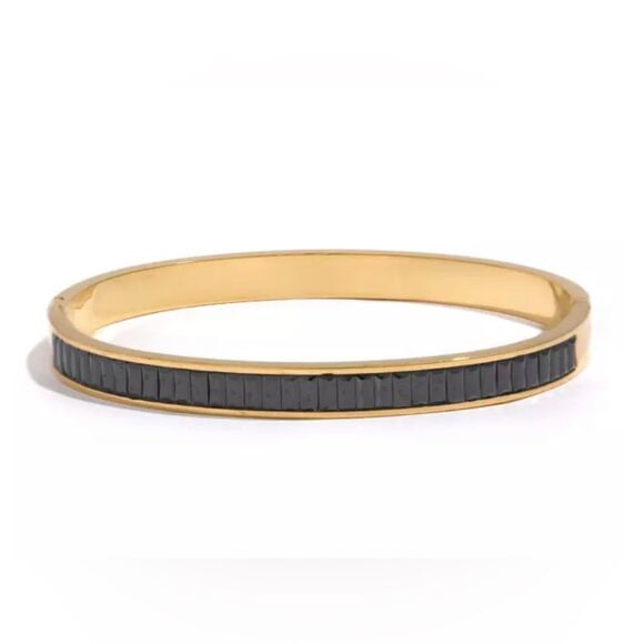 #40 Black Zircon Cuff Bangle Bracelet - Picture 7 of 8